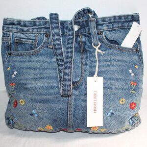 NWT Driftwood Denim Embroidered Large Tote Shoulder Bag Shopper